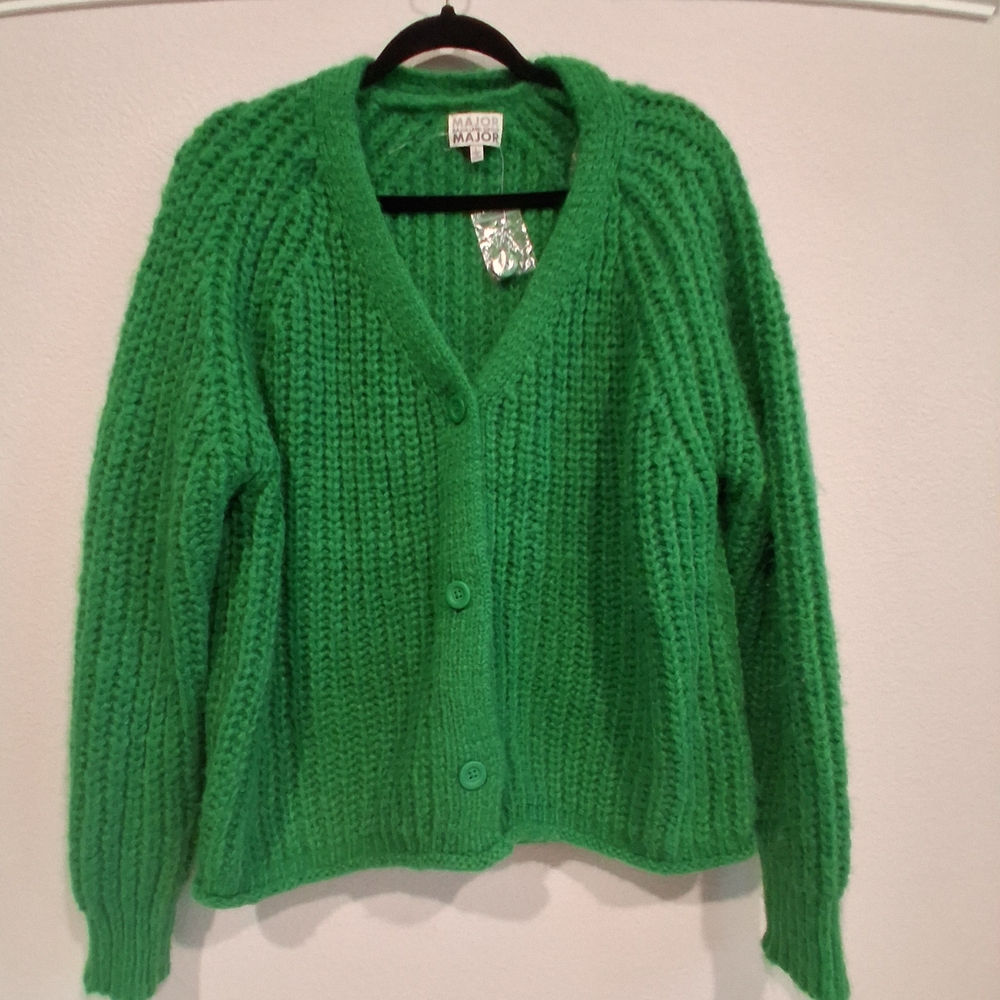 Major Cozy Green Knit Cardigan
